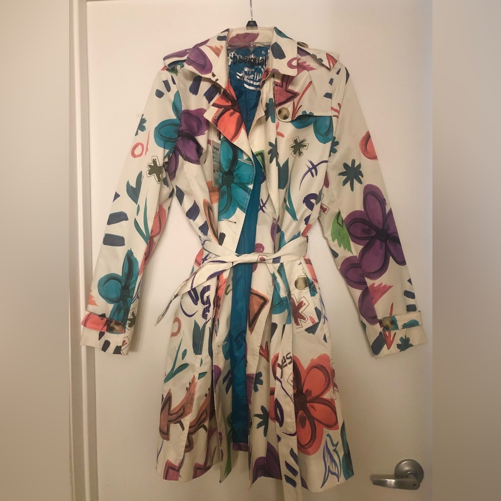 Desigual ModCloth Floral Print Trench Coat